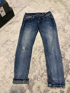 Miss Me Medium Dark Blue Distressed Cropped Jeans